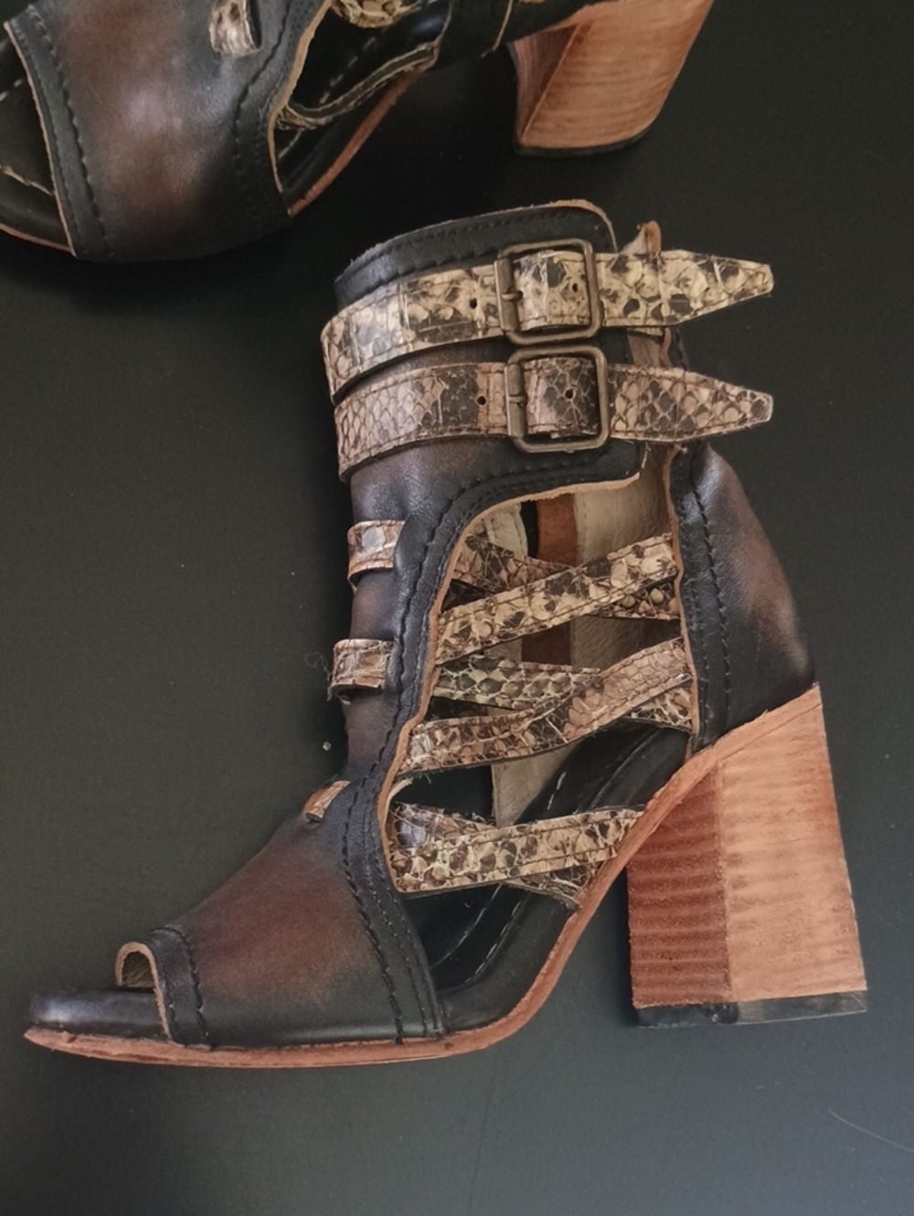 Freebird by Steven Brown Open-Toe Cutout Heeled Sandals with Snake-Print Straps - Picture 9 of 9
